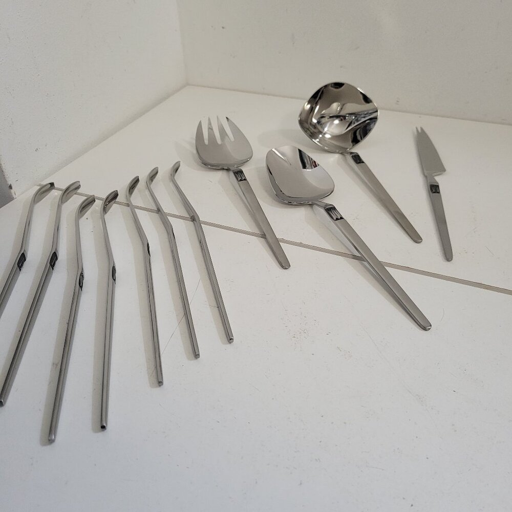 New Set Of MCM Danish Stainless Steel Serving Pieces by Arthur Salm
